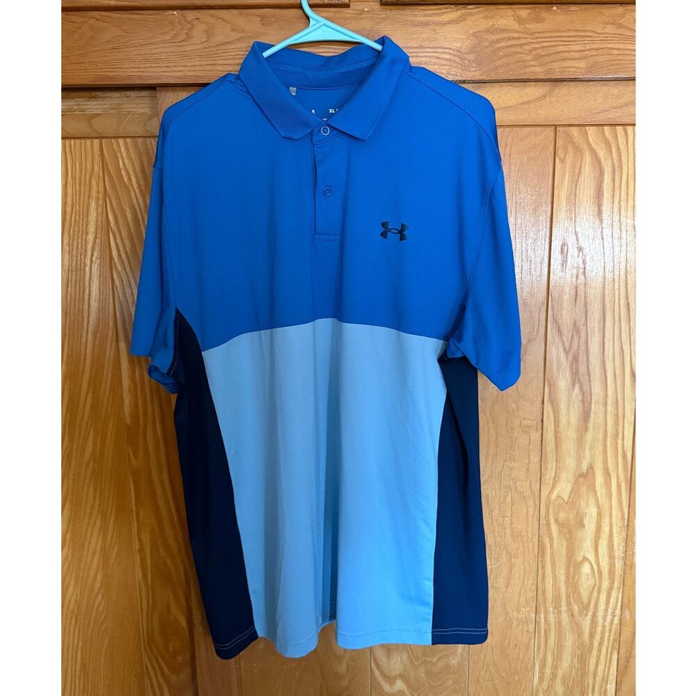 Mens Under Armour Performance Polo XL Blue Blocked Loose Fit